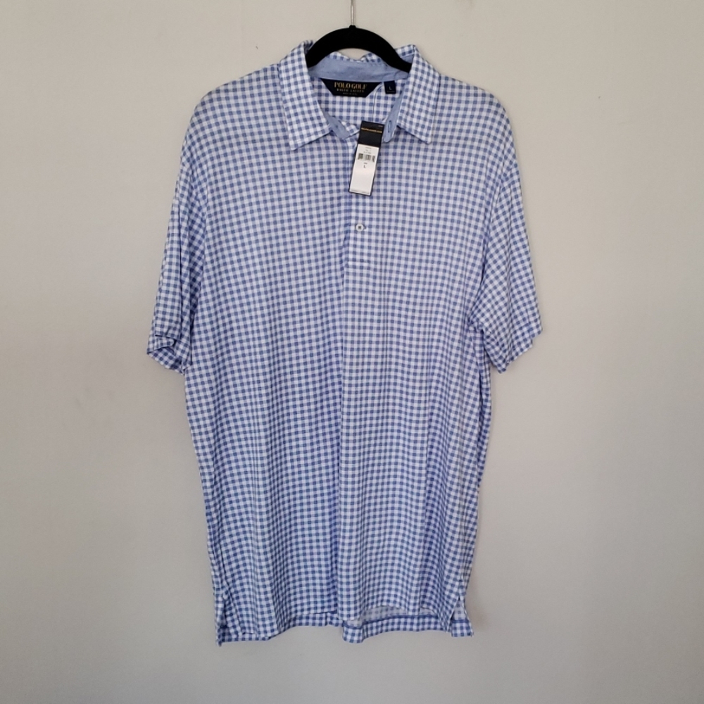 NWt Blue white plaid Golf Gingham Shirt rl polo